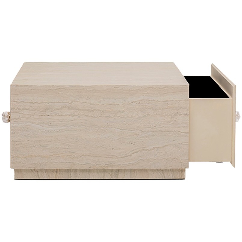 Table basse à tiroirs en marbre minéral - Travertino - Kare Design