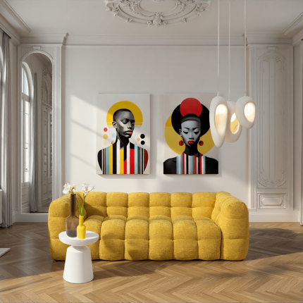 Glass Picture retro woman yellow 80x120cm Kare Design