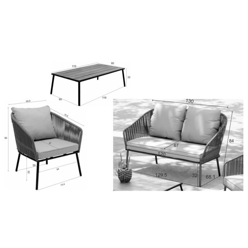 Salon de jardin gris anthracite - Elba - Kare Design