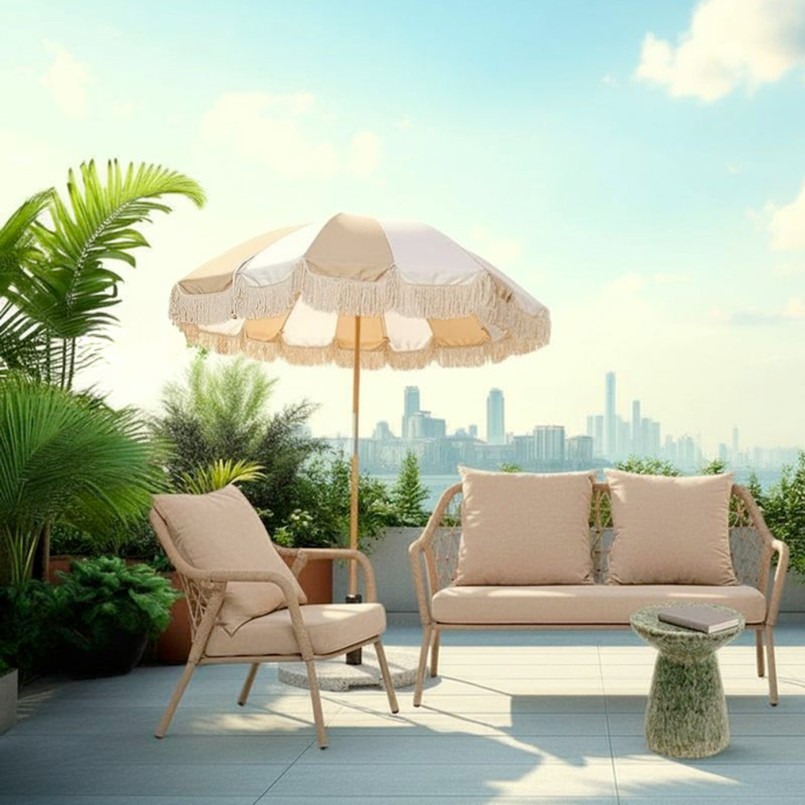 Parasol strepen beige en wit Ø200cm Kare Design