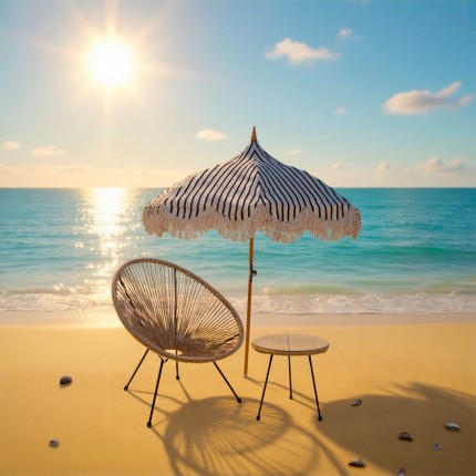 Parasol Temple rayures noir et blanc 200cm Kare Design