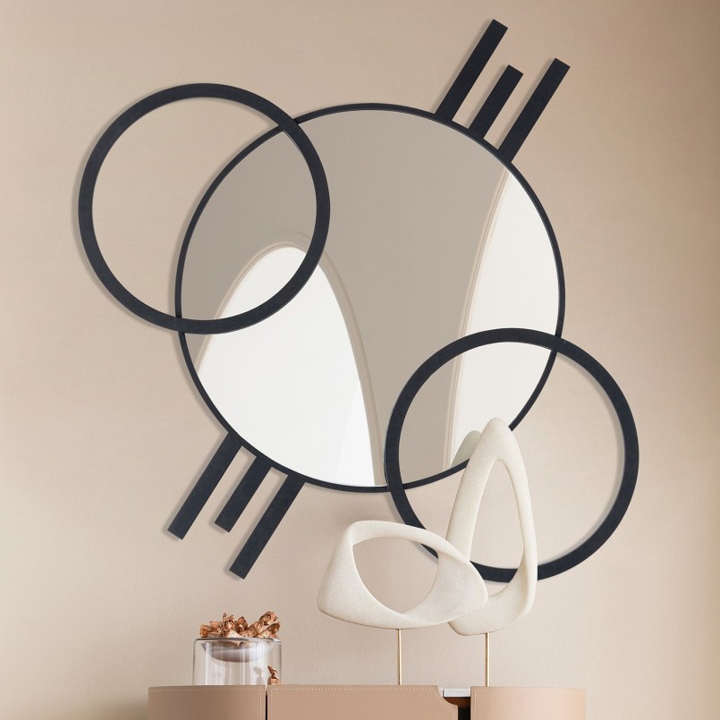 Zwarte artistieke wandspiegel - Triple Cercle - Kare Design
