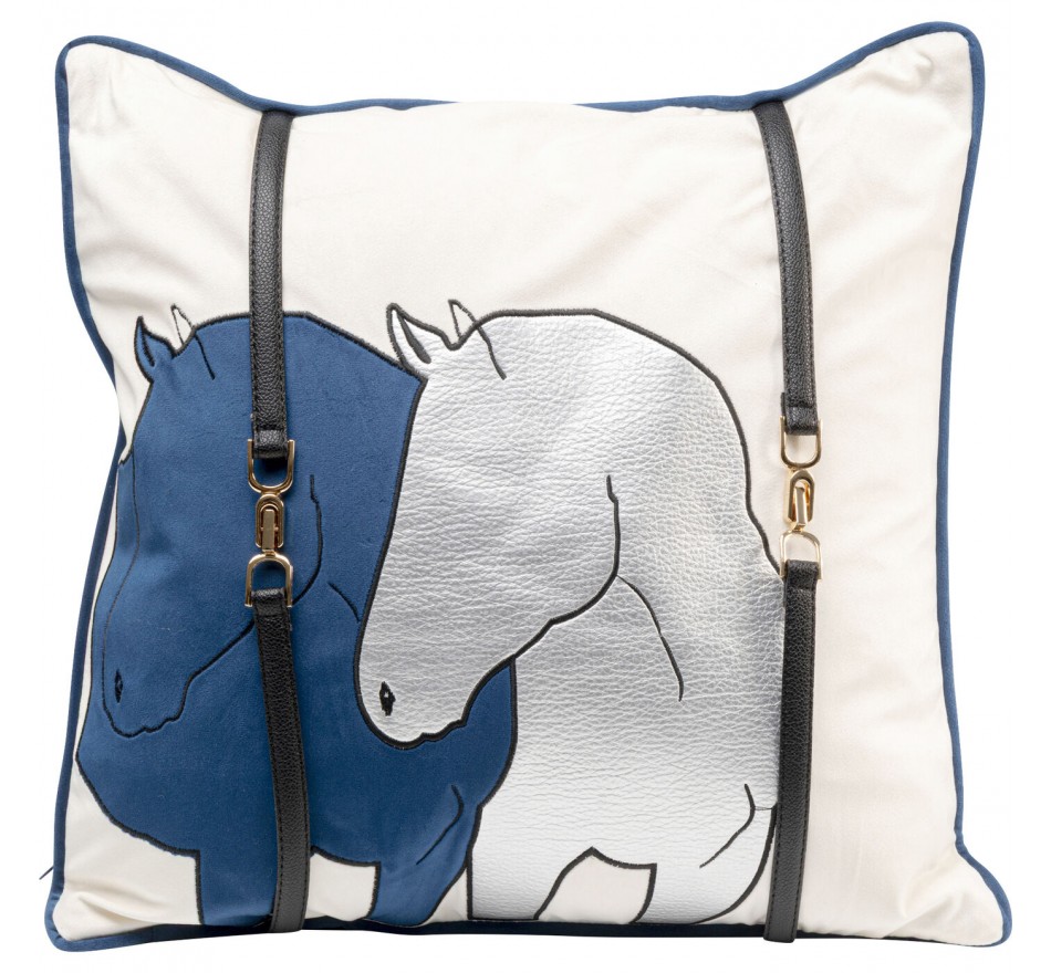 Coussin duo chevaux bleu Kare Design