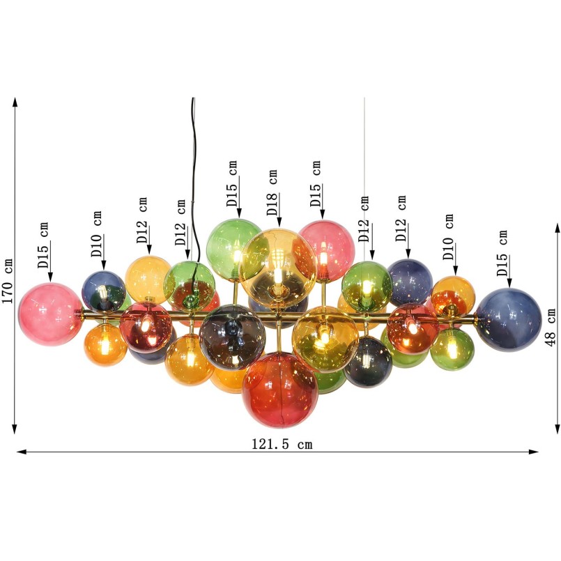 Suspension acier doré et verre multicolore - Scala Balls - Kare Design