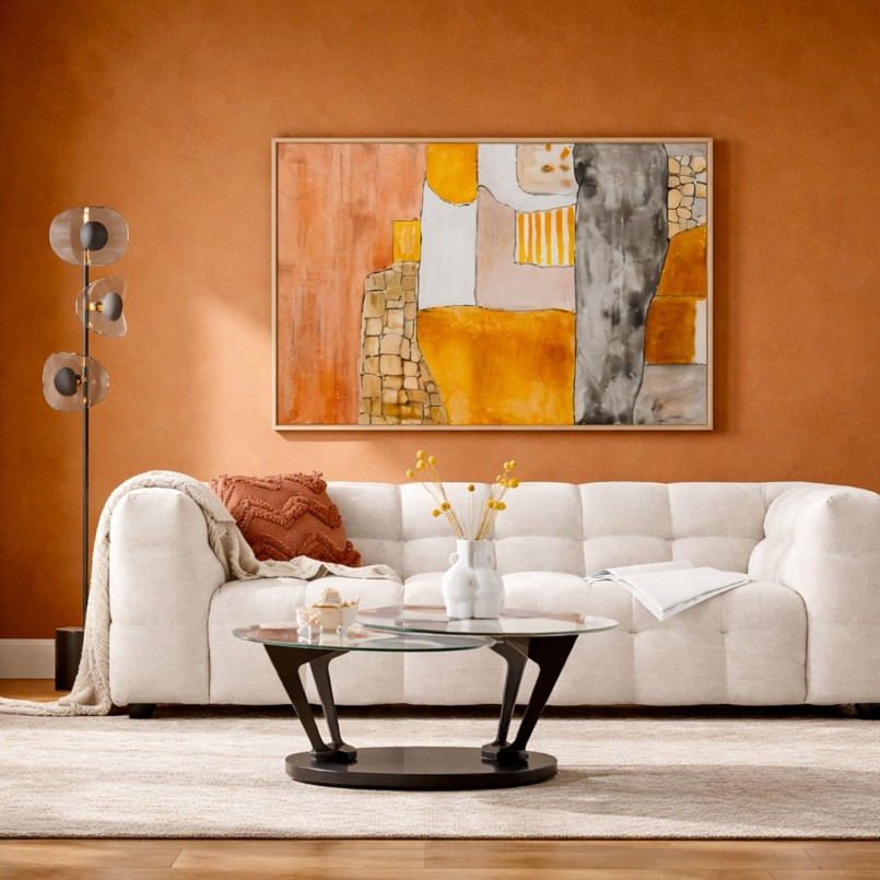 Tableau abstrait orange et gris - Patch - Kare Design