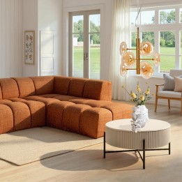 Table basse beige ronde avec un tiroir - Riffle - Kare Design