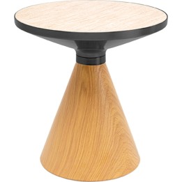 Table d'appoint ronde en grès beige et chêne - Cono Travertino - Kare Design