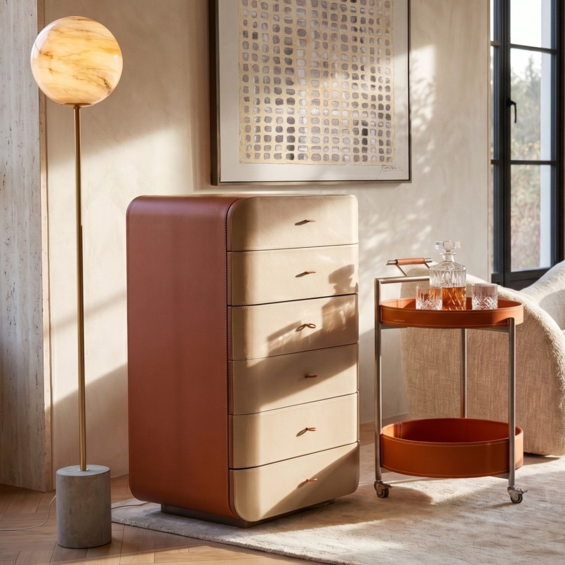 Chiffonnier en simili beige et camel - Tango - Kare Design