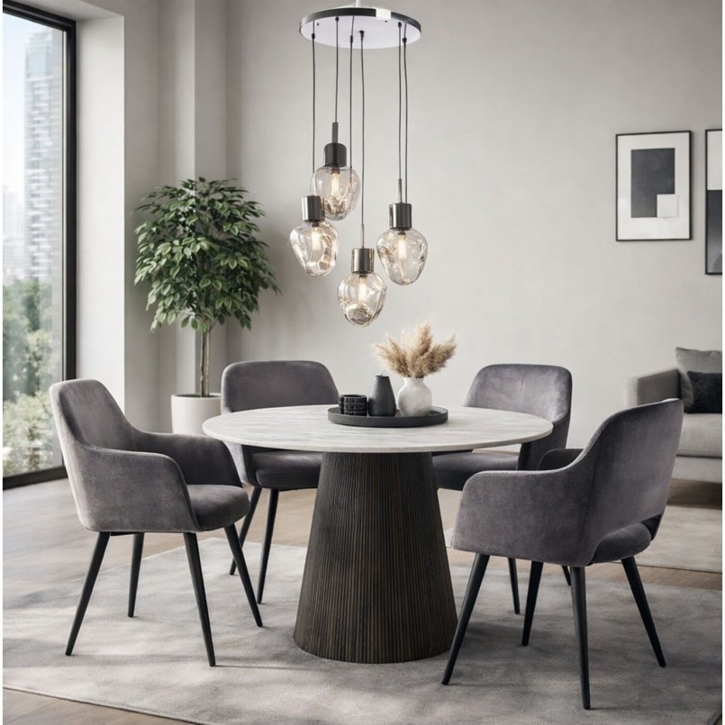 Set tafel en 4 stoelen Francisco Glenn grijs Kare Design