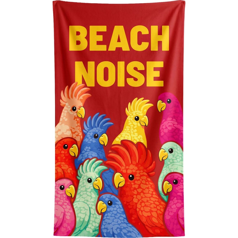 Serviettes de plage perroquets sur fond rouge - Beach Noise - Kare Design