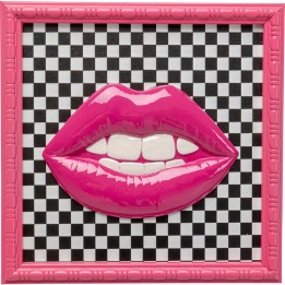 Framed Picture pink lips checkerboard 27x27cm Kare Design