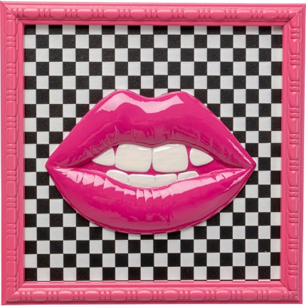 Framed Picture pink lips checkerboard 27x27cm Kare Design