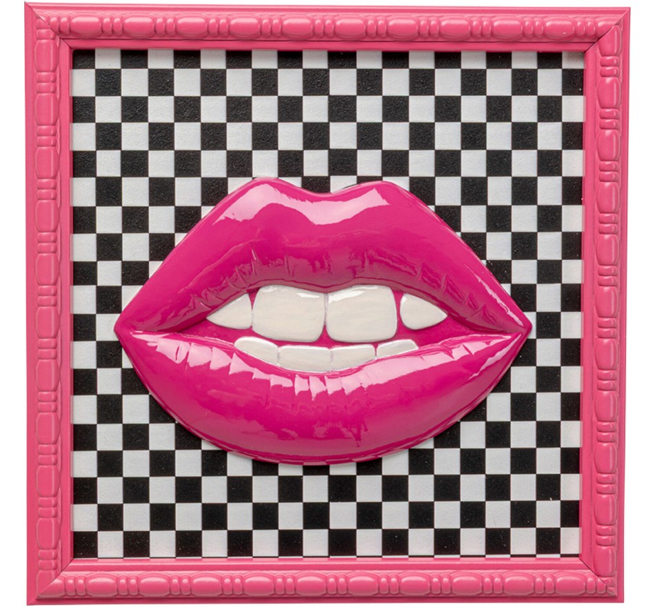 Schilderij roze lippen schaakbord 27x27cm Kare Design
