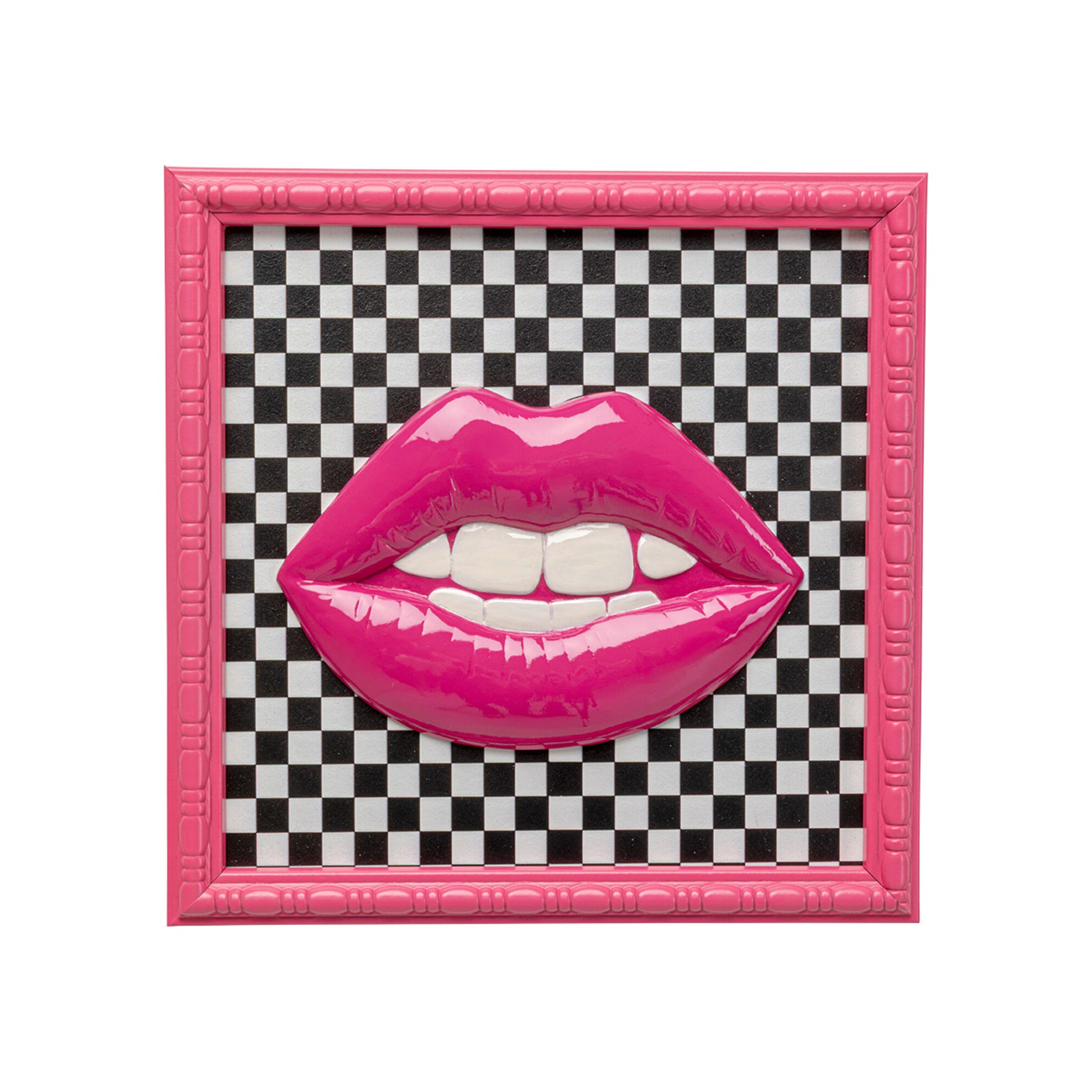 Schilderij roze lippen schaakbord 27x27cm Kare Design