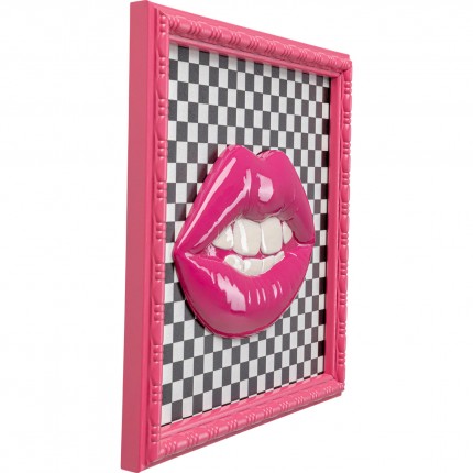 Framed Picture pink lips checkerboard 27x27cm Kare Design