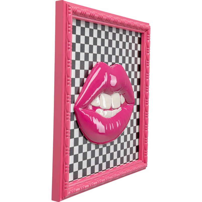 Tableau lèvres roses sur fond en damier noir et blanc - Kare Design