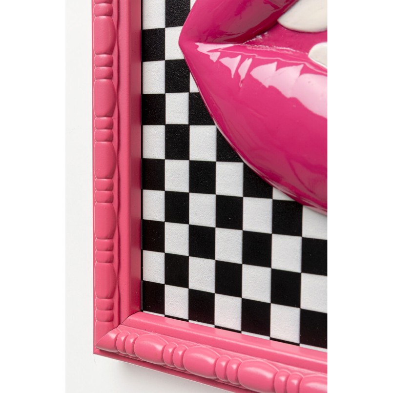 Tableau lèvres roses sur fond en damier noir et blanc - Kare Design