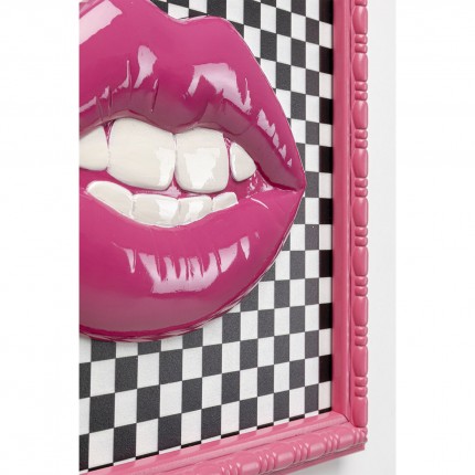 Schilderij roze lippen schaakbord 27x27cm Kare Design