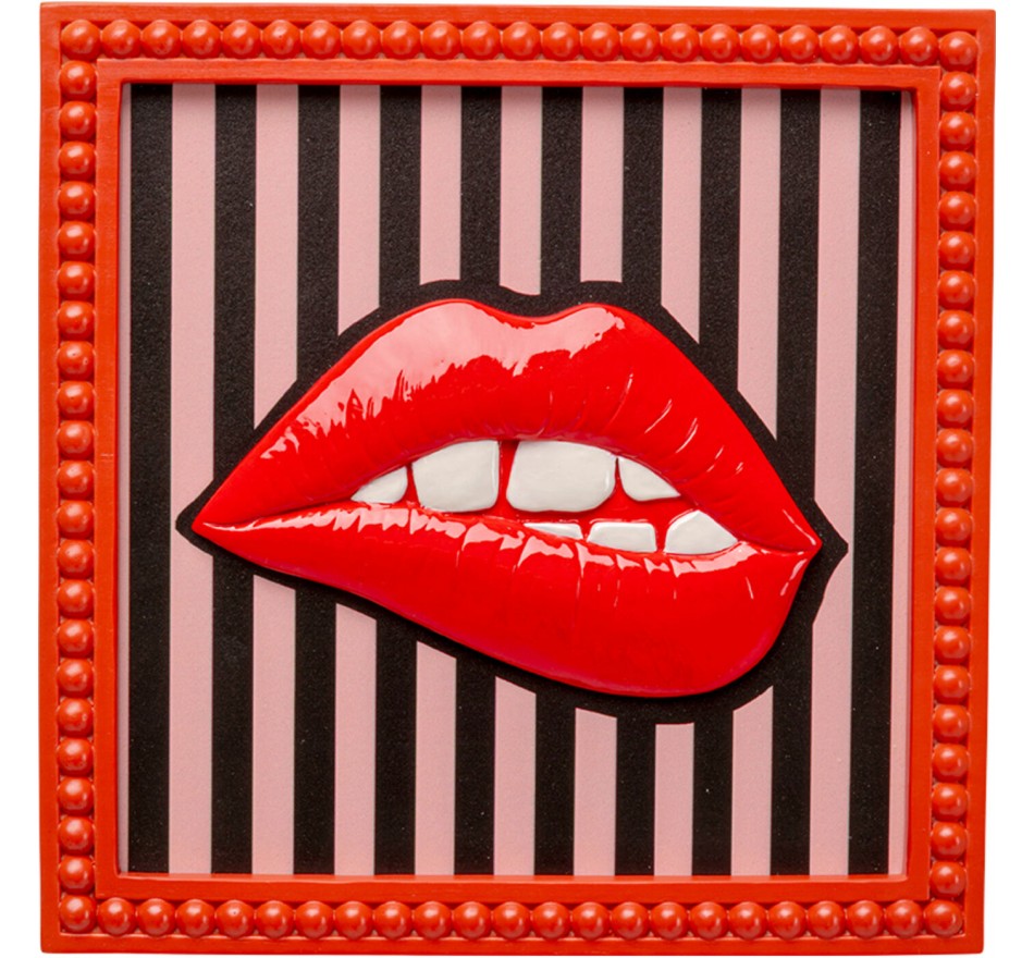 Tableau lèvres rouges lignes 25x25cm Kare Design
