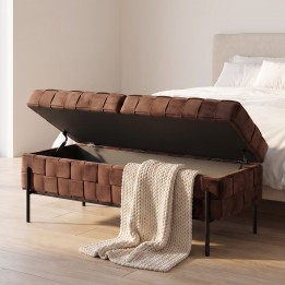 Banc-coffre tressé en velours marron - Weave - Kare Design