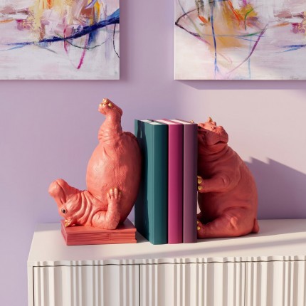 Boekensteun twee roze nijlpaarden (2/Set) Kare Design