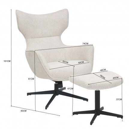 Swivel Armchair with Stool Jules beige Kare Design