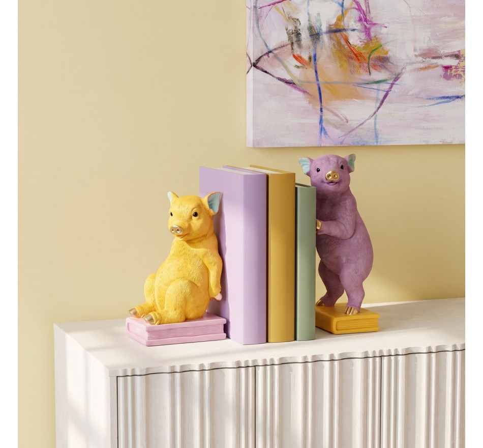 Serre-livres cochons jaunes et violets set de 2 Kare Design