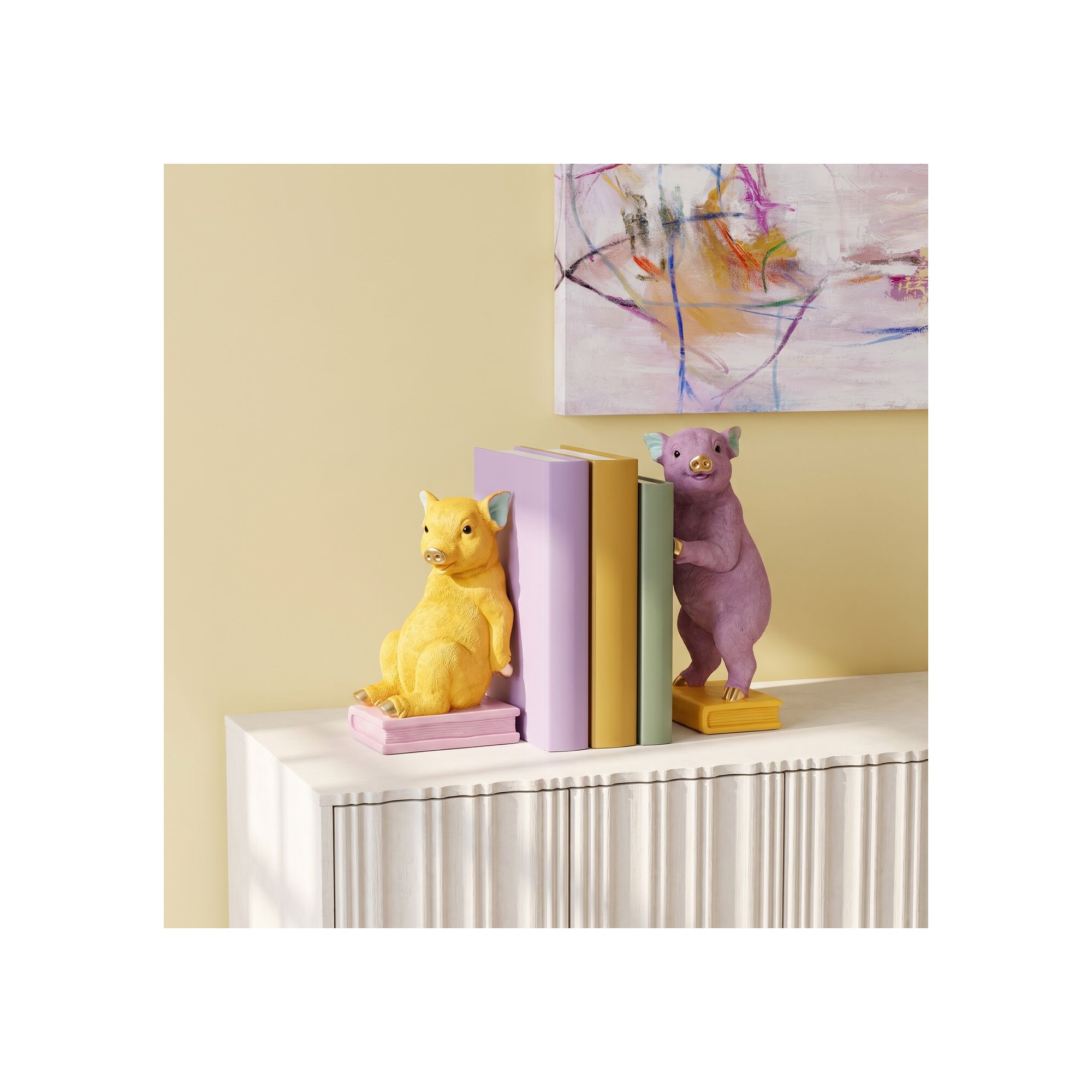 Serre-livres cochons jaunes et violets set de 2 Kare Design
