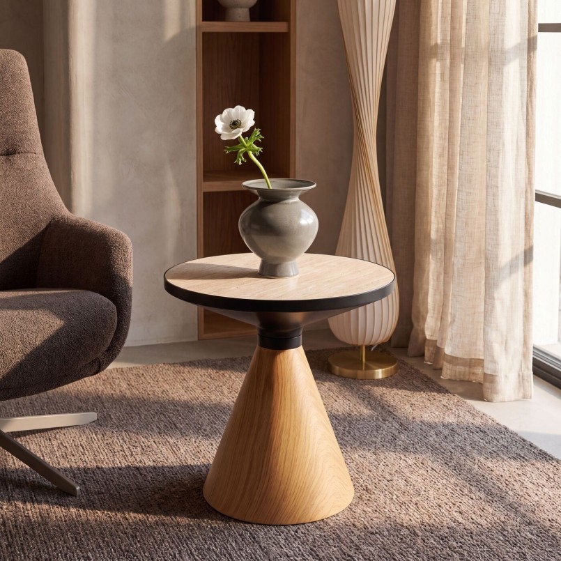 Bijzettafel Cono Travertino Ø50cm eik Kare Design