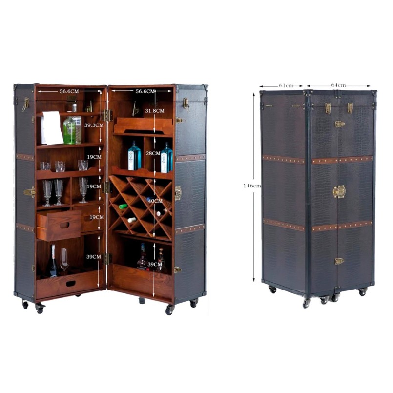 Bar colonial vintage croco marron - Globetrotter  - Kare Design