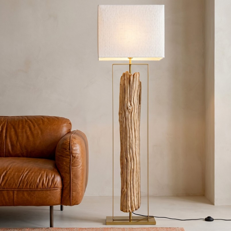 Lampadaire en bois flotté et acier noir - Nature Stem - Kare Design