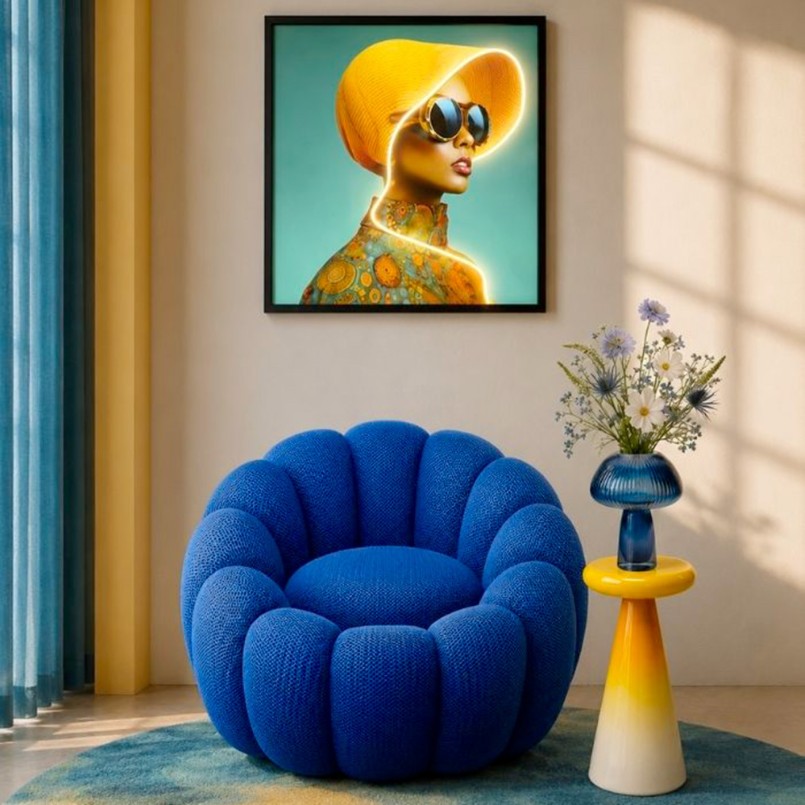 Tableau LED femme avec un chapeau jaune - Kare Design