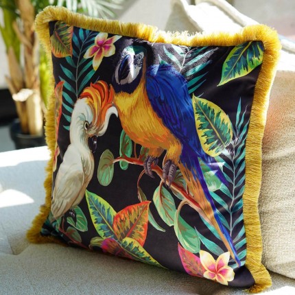 Coussin à franges oiseaux exotiques Kare Design