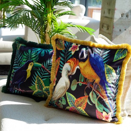 Coussin à franges oiseaux exotiques Kare Design