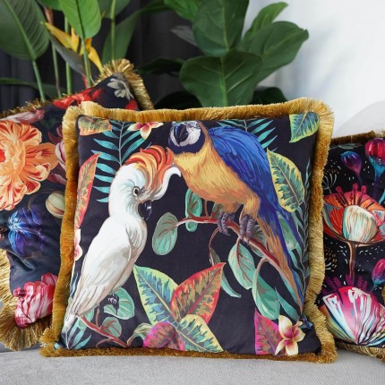Kussen franje exotische vogels Kare Design