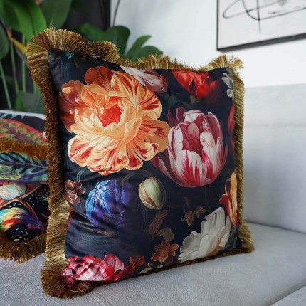 Coussin à franges pivoines Kare Design