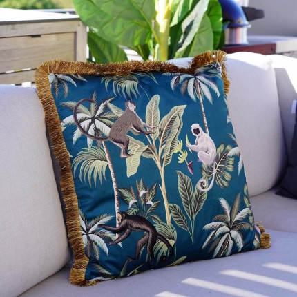 Coussin à franges Jungle singes 55x55cm Kare Design