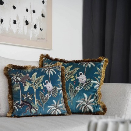 Coussin à franges Jungle singes 55x55cm Kare Design