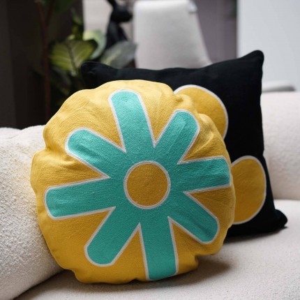 Cushion Icon sun yellow and turquoise Kare Design