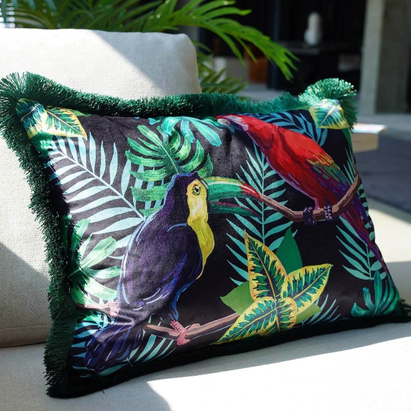 Kussen franje Jungle vogels Kare Design