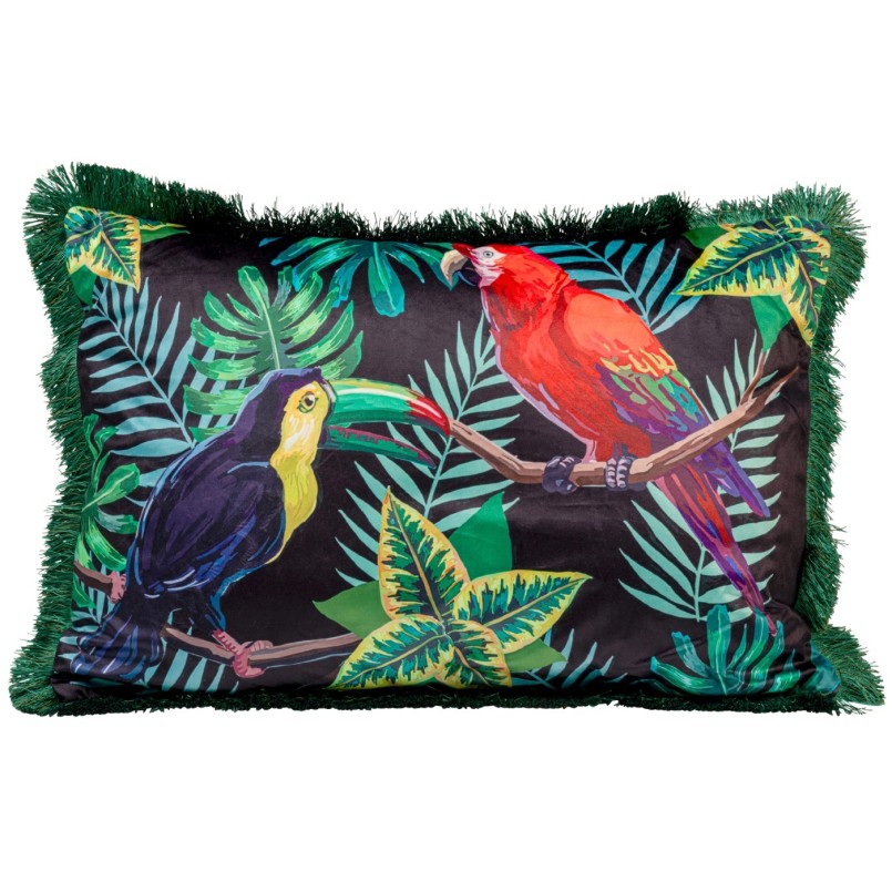 Coussin perroquet et toucan en velours - Jungle - Kare Design