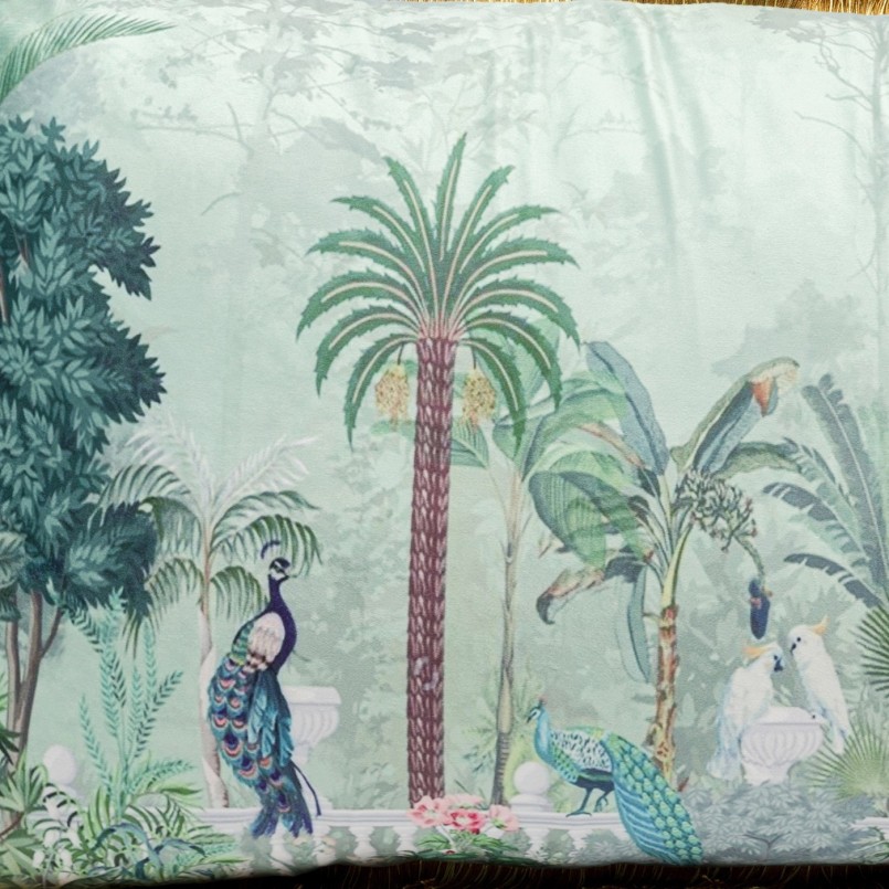Coussin à franges temple dans la jungle - Kare Design