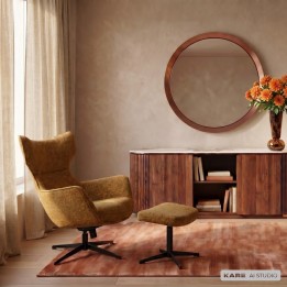 Fauteuil pivotant et repose-pieds en tissu marron - Jules - Kare Design