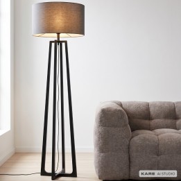 Floor lamp in black steel and dark grey fabric - Tilmon - Kare Design
