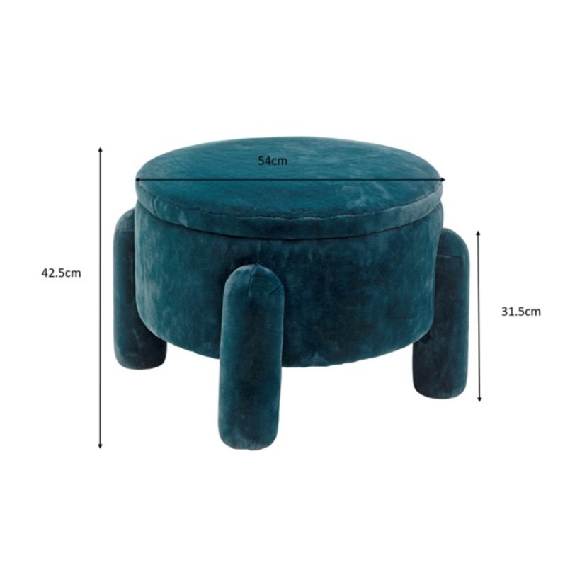 Tabouret-coffre rond en velours bleu - Kare Design