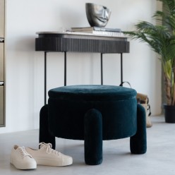 Tabouret-coffre rond en velours bleu - Kare Design