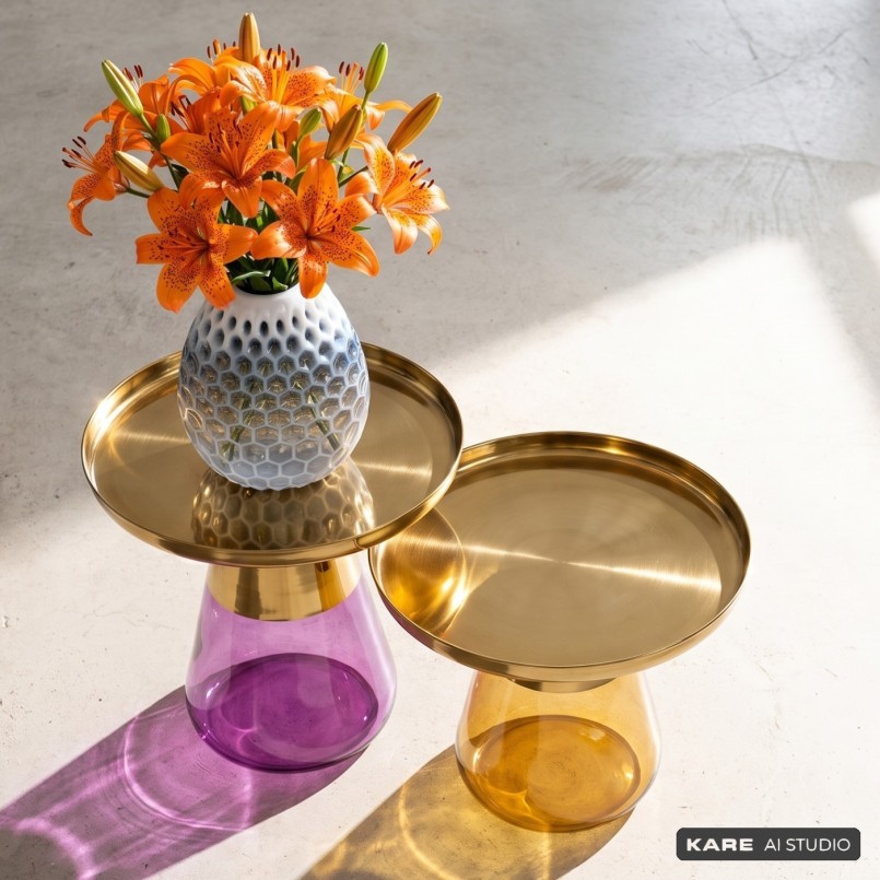 Table d'appoint en verre violet et acier doré - Bottiglia - Kare Design