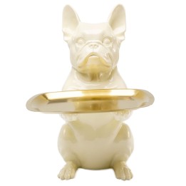 Déco bouledogue majordome crème plateau doré - Kare Design