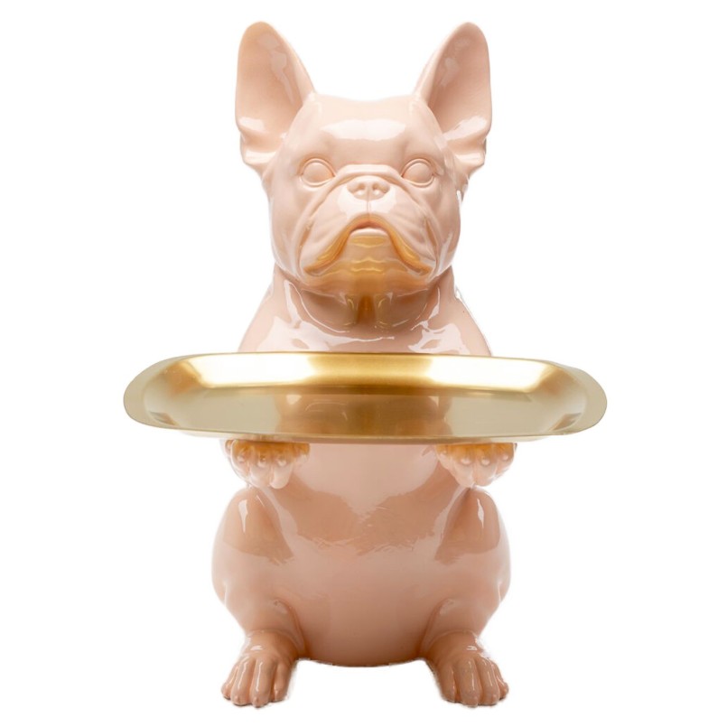 Pink Bulldog Butler Decorative Figurine with Gold Tray - Kare Design