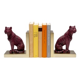 Goudkleurige boekensteunen met paarse tijgers - Kare Design